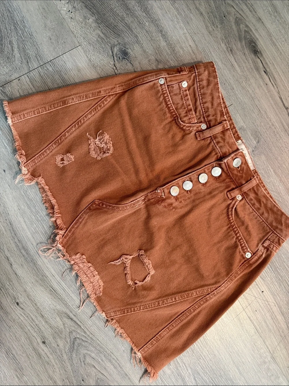 Free People High Waist Rust Distressed Denim Mini Skirt 💕